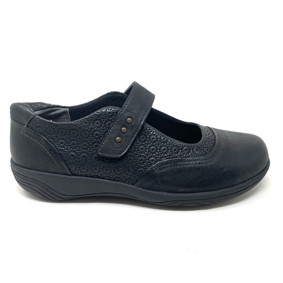 Hälsa Footwear Aloe Leather Mary Jane Comfort Shoes Black WIDE - Picture 1 of 7